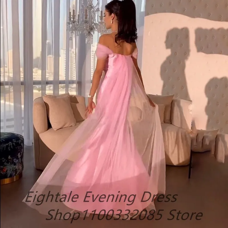 Eightale 2024 Pink Satin Prom Dress Off Shoulder Beaded Evening Dress Women Formal Party Gown Robes De Soirée