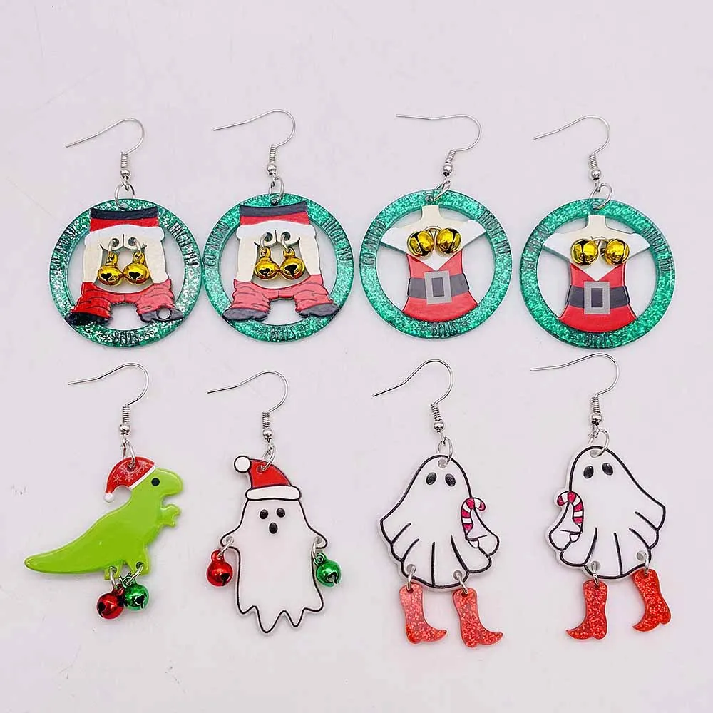 Creative Christmas Jewelry Gingle Bells Butt Ghost Dinosaur Santa Claus  Bell Acrylic Earrings for Women Gift Jewelry