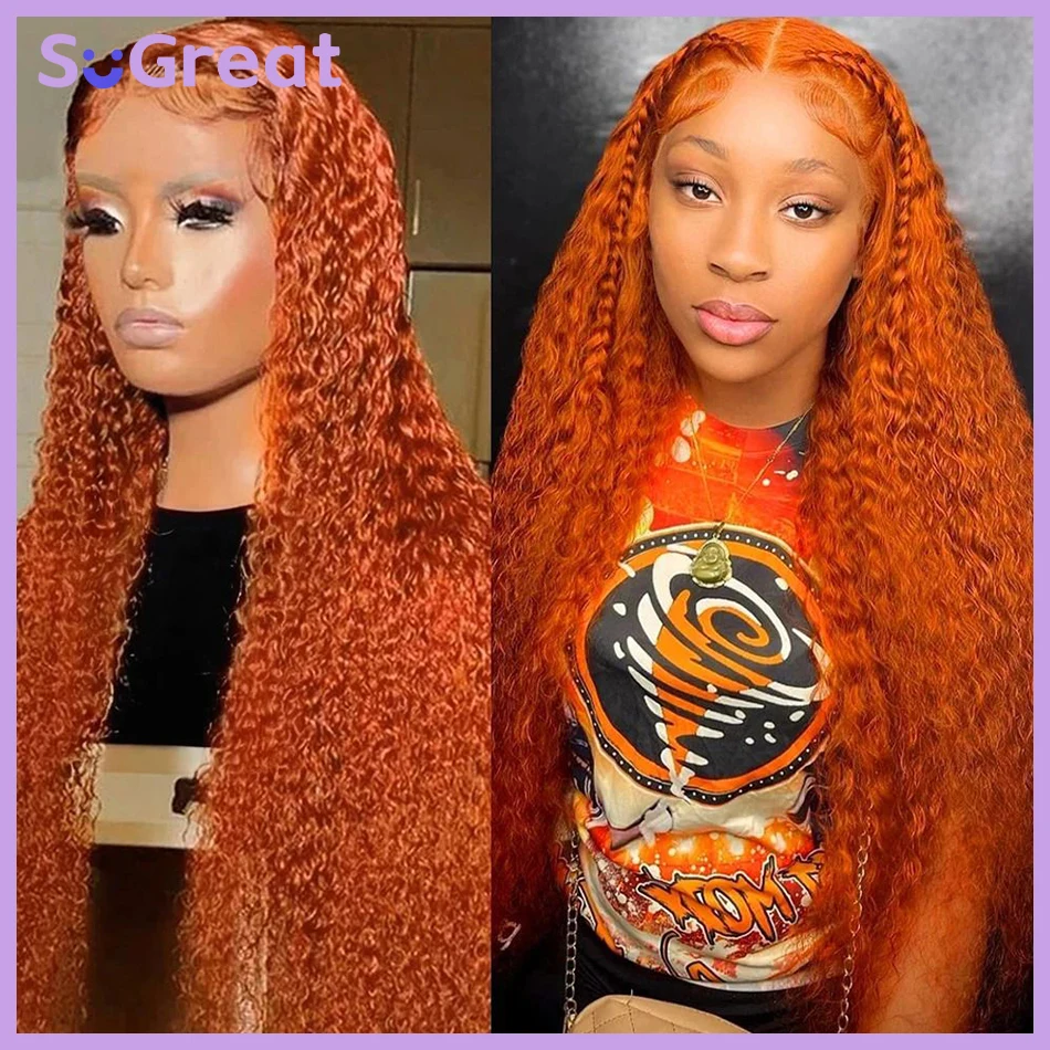 

200 Density 13x4 HD Lace Frontal Wig Ginger Human Hair Wig Deep Wave Frontal Wig Curly Human Hair Wig Brazilian Hair Wigs sale