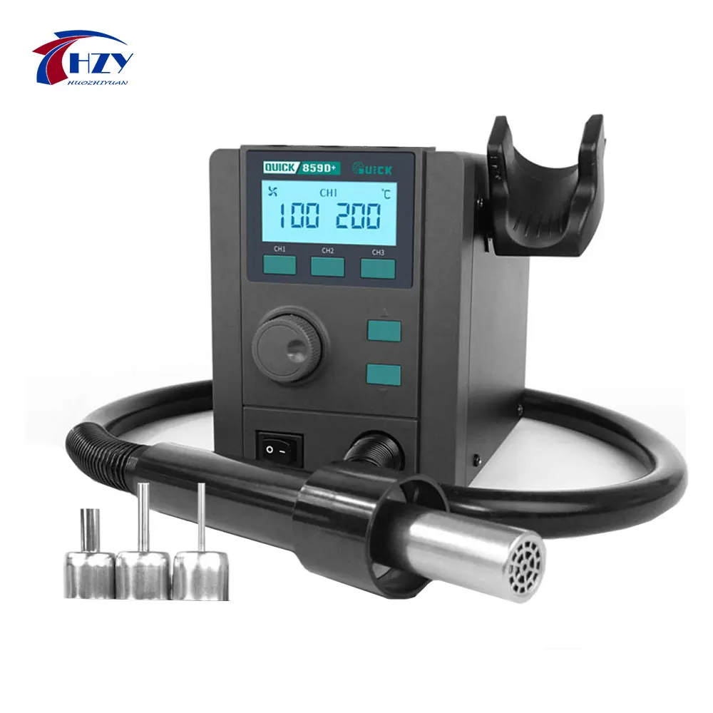 

Обновленная интеллектуальная станция для распайки горячим воздухом QUICK 859D+, двойной турбо, регулировка температуры горячего воздуха и объема воздуха, автоматический сон