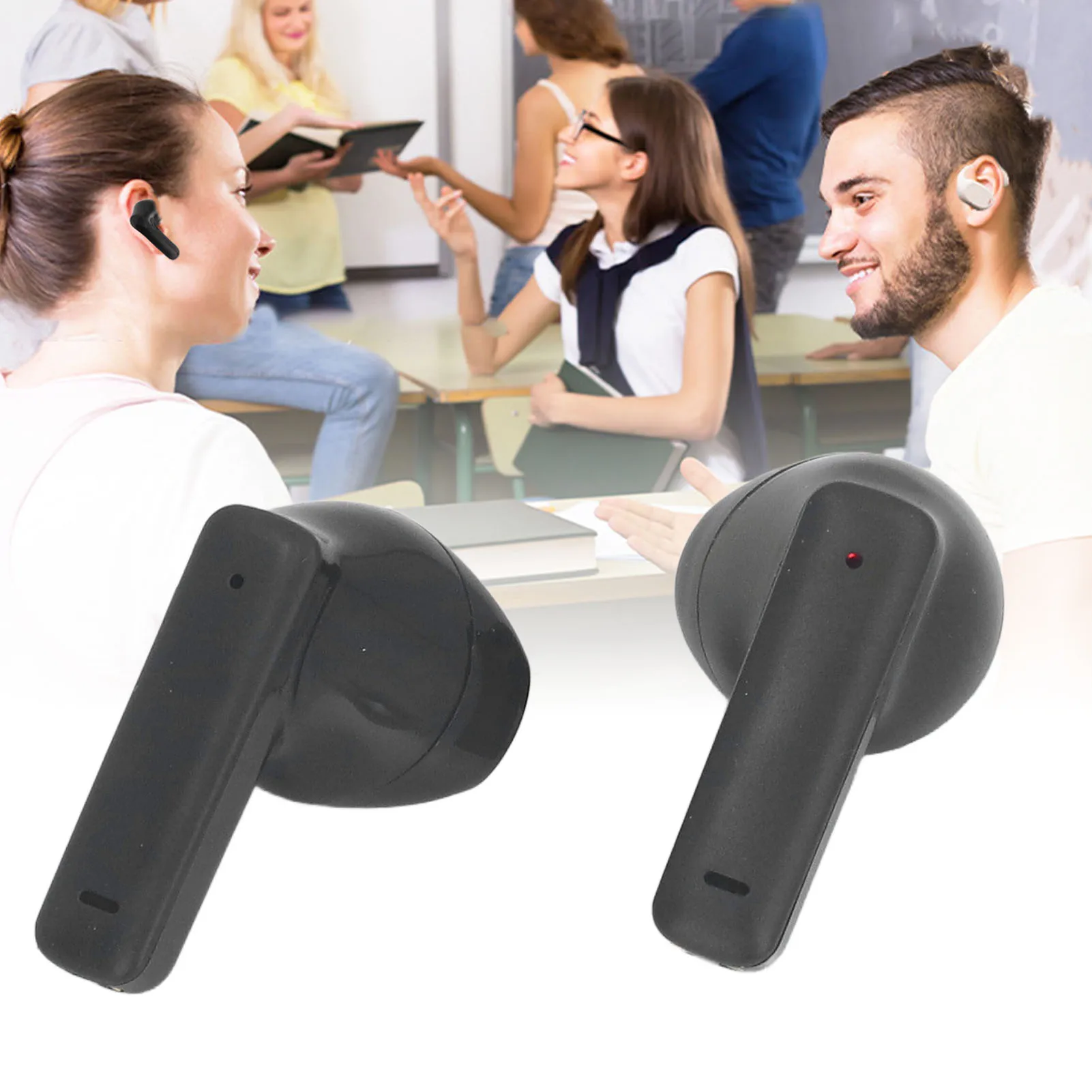 블루투스 번역 이어버드는 74개 언어와 70개 방언을 지원하며, 스테레오 소음 감소 기능이 있는 무선 번역 이어폰이며, 앱과 함께 제공됩니다.