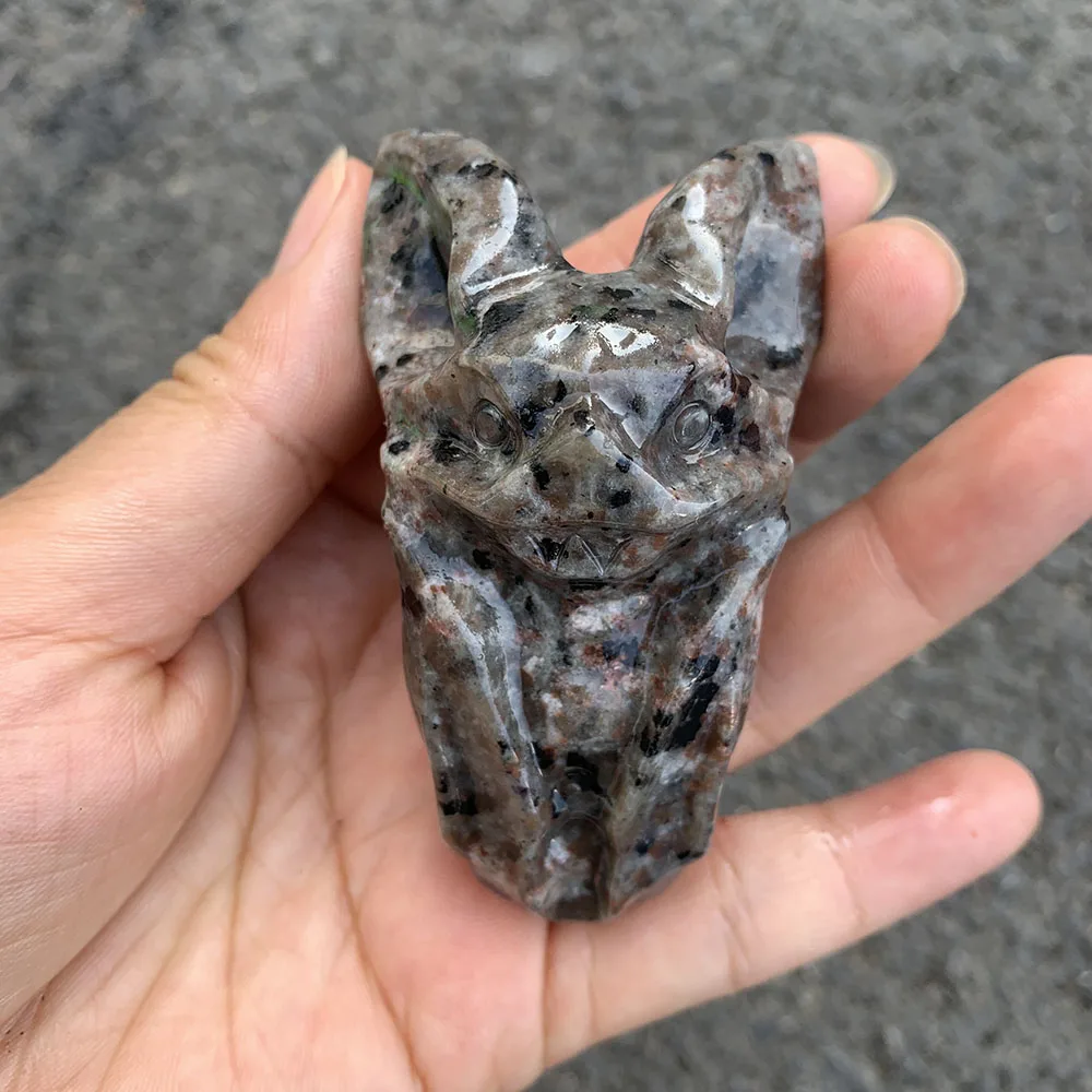 Custom Handcrafted Natural Yooperlite Bat Figurine - 8cm Detailed Gemstone Vampire Bat Statue Collectible Home Decor