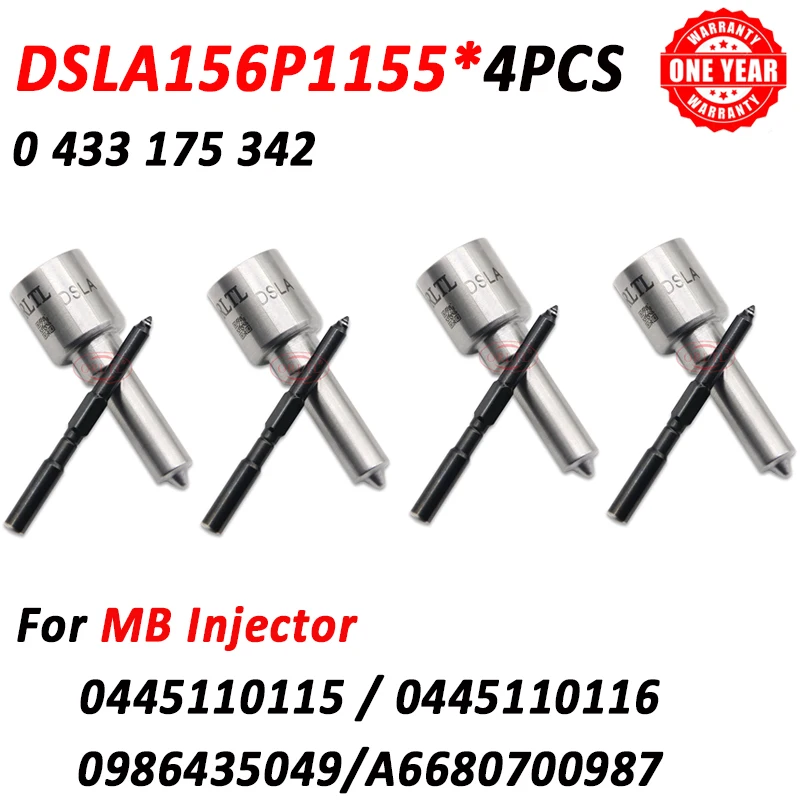 4pcs DSLA156P1155 Injector Spray Nozzle 0433175342 For MB 0445110115 0445110116 0986435049 A6680700987