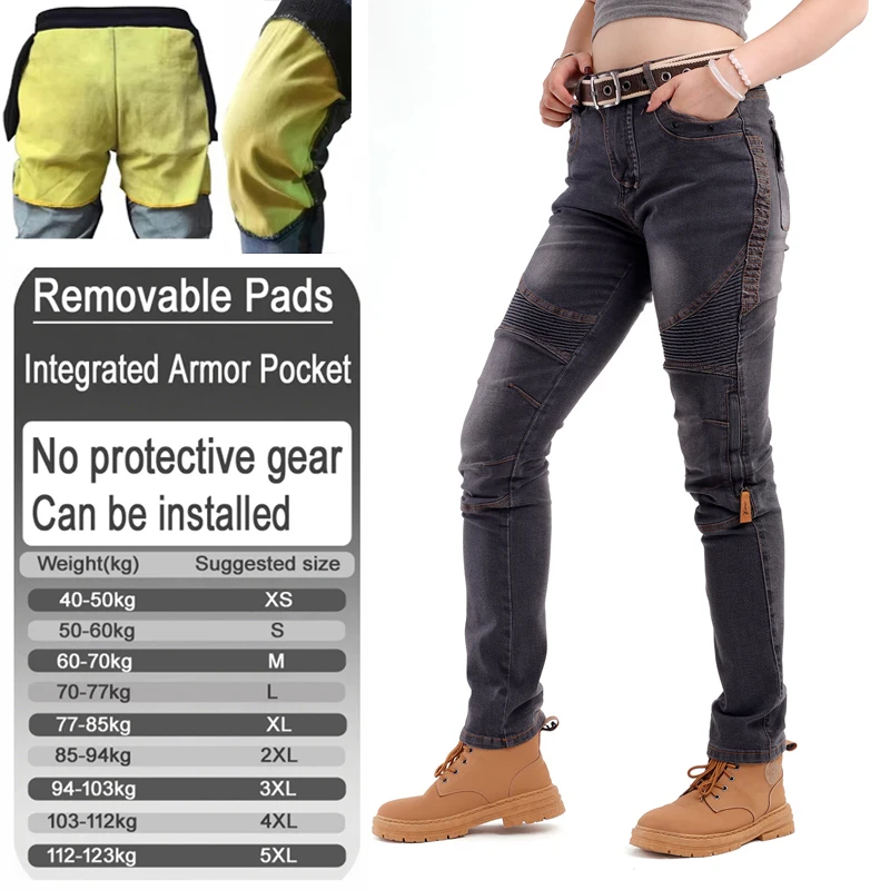 Kevlar motorcycle jeans for women aramid reinforced riding pants motorbike safety gear with armor pockets armor not included 03