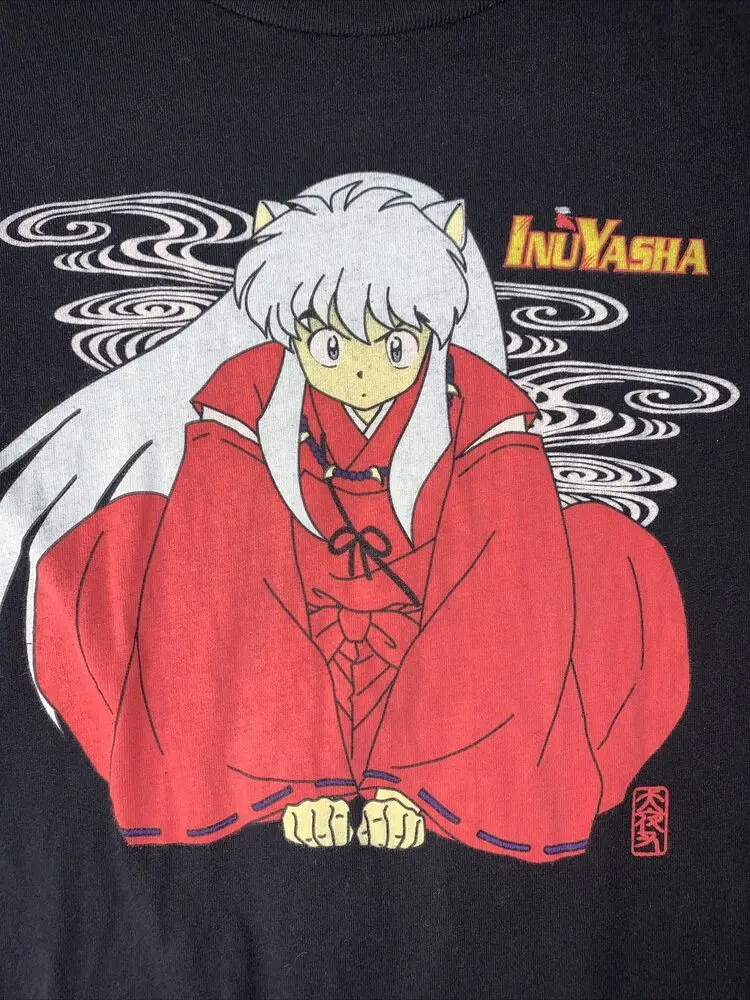 RARE Vintage 2000s Inuyasha Anime T-Shirt Slim Fit Large Black Crouching Ears