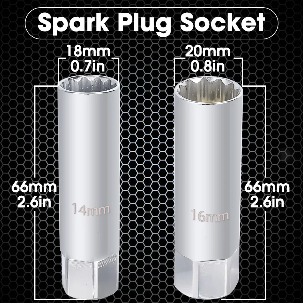 

3/8" Car Spark Plug Socket 12-Point Angle Thin Wall Magnetic Spark Plug Sleeve Wrench Universal 14mm 16mm Car Disassembly Tools