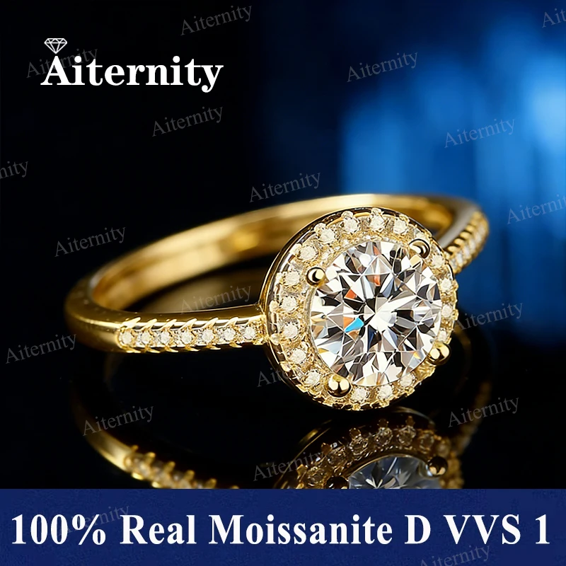 0.5ct 1ct 2ct D Color Moissanite Engagement Ring for Women 925 Sterling Silver Gold Plated Solitaire Rings Wholesale