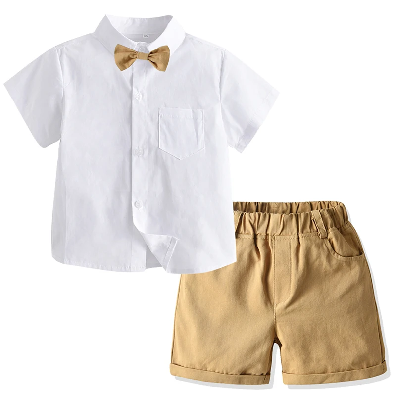 

2Piece Summer Baby Boys Clothes Fashion Casual Gentleman Tie Cotton Short Sleeve T-shirt+Shorts Boutique Kids Clothing Set BC361