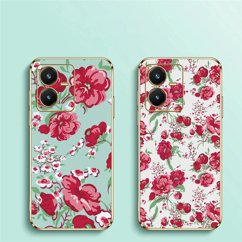 تصفيح حافظة هاتف من البولي يوريثان ل Vivo Y20 2021 Y18 Y17S Y16 Y21 Y21E Y21S Y21A Y20i Y20A Y20G زهرة نمط للصدمات الغطاء الخلفي