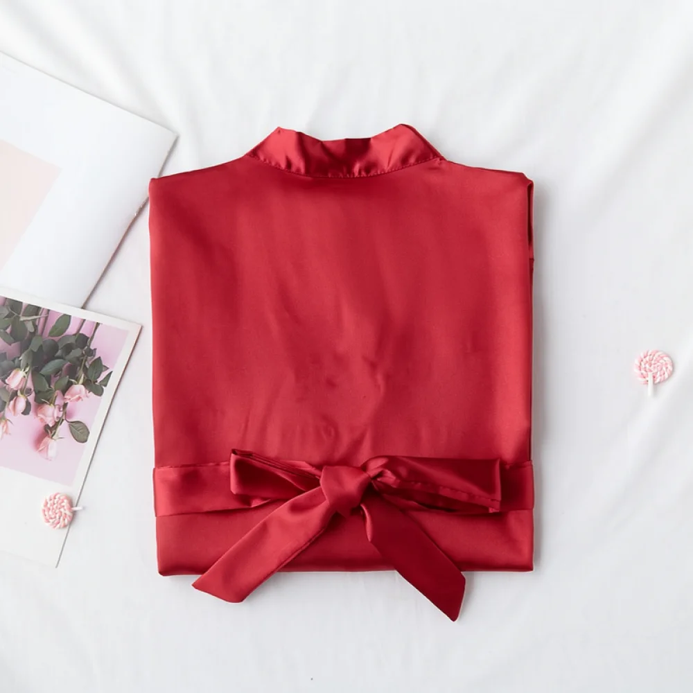 Luxury Satin Bridal Kimono Robe Wedding Dressing Gown Bridesmaid Sleepwear Soft Breathable Comfortable Lounge Nightgown Robe