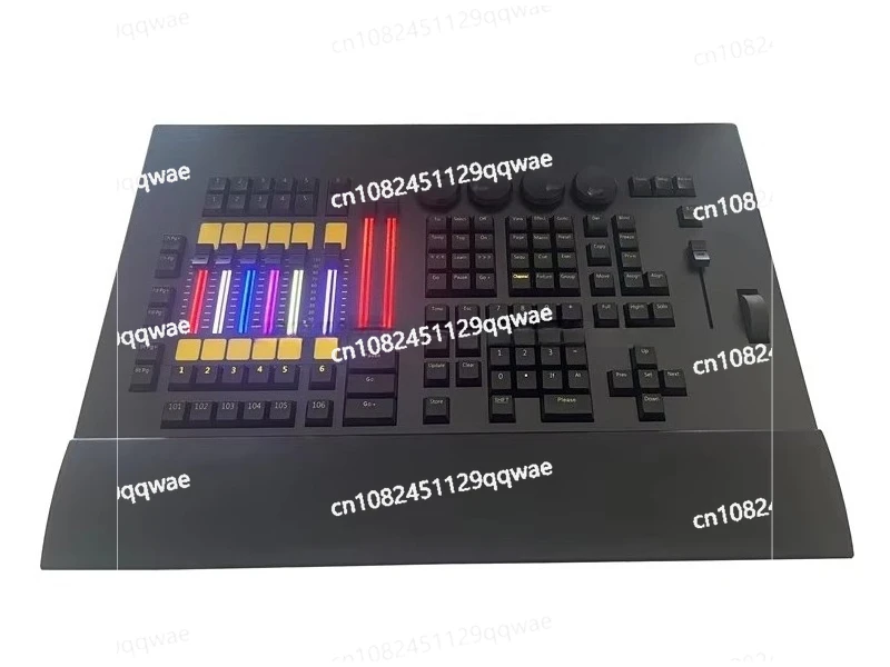 Professional stage lighting console with flight case MA command wing on computer with RGB DMX 512 control