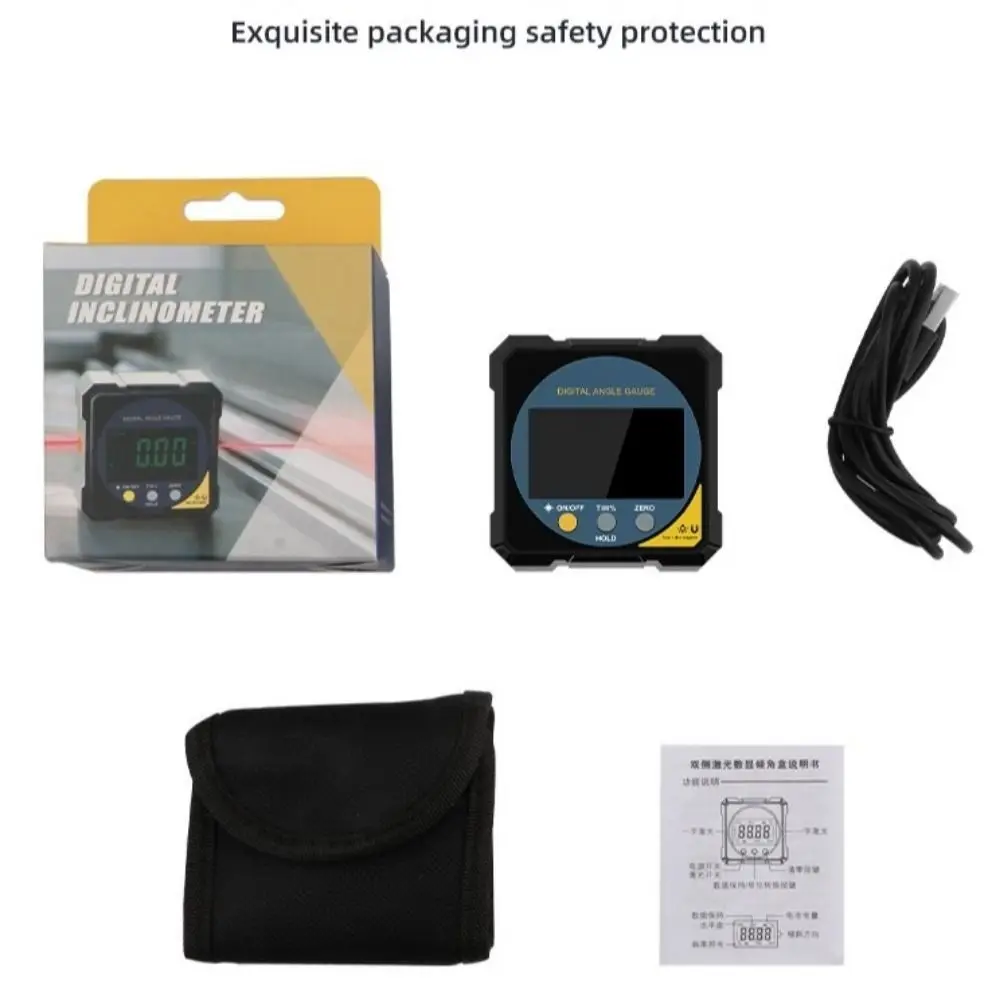 مسطرة زاوية ليزر قابلة لإعادة الشحن 4 جوانب مقياس ميل مغناطيسي مغناطيسي 4X90 ° قياس سريع منقلة رقمية لأعمال النجارة #3