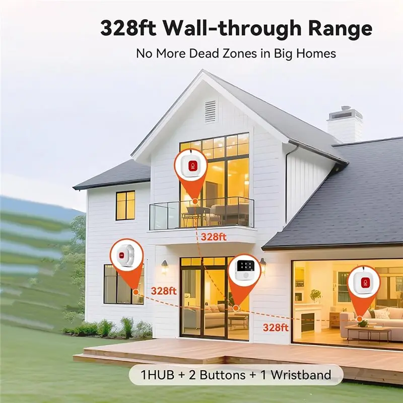【BRILLIANT 】Display Caller+ Wristband+ 2 Call Buttons Wifi Caregiver Pager Smart Call System Emergency Alert Button For Elderly