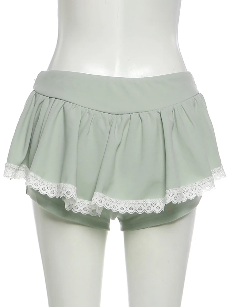 Weird Puss Sweet 3D-Rosen-Dekoration, 2-teiliges Set, Patchwork-Design, eng anliegendes Top mit tiefem Ausschnitt + Minirock mit Spitzenfalten, Party- und Sommer-Outfit. – Detail 15
