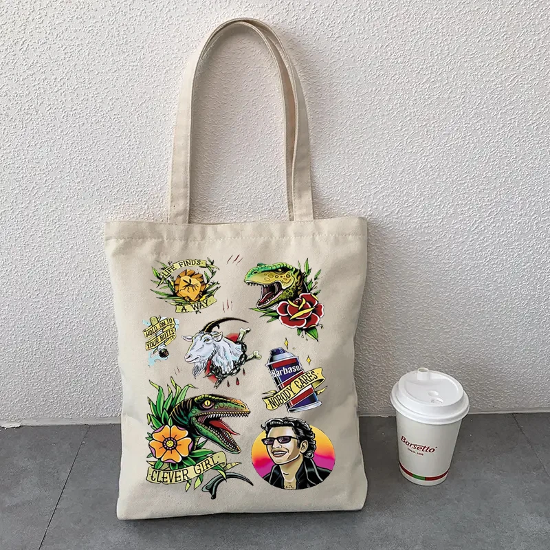 Bolso de mano de lona informal con patrón de dinosaurio, organizador de compras, embrague de almacenamiento, bolsa de viaje, bolsos de libros elegantes, regalos para niñas inteligentes