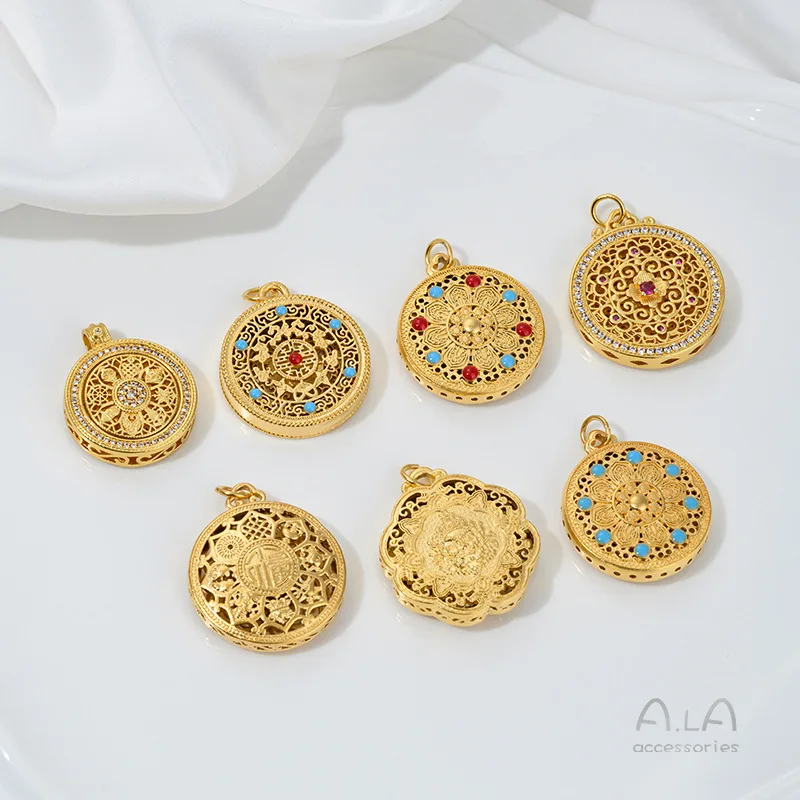 Sand Gold Plated Accessories Inlaid with Zircon, Ruyi Sachet, Fu Pendant, Gourd, Portable Gold Buddha, Eight Treasures & Compass