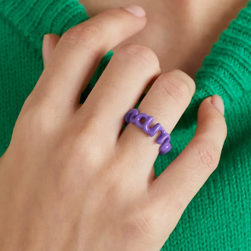 Glowshe New Trend Copper Dripping Oil Lip Letter Ring Birthday Party Creative Jewelry 2024 Girl\'s Cute Accessories Wholesale