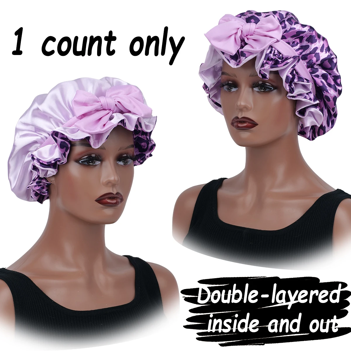 قبعة نوم للسيدات بطبعة الفهد الأرجواني مع شريط طويل وعقدة فراشة ناعمة ومريحة هدية العيد للطلاب والعائلة