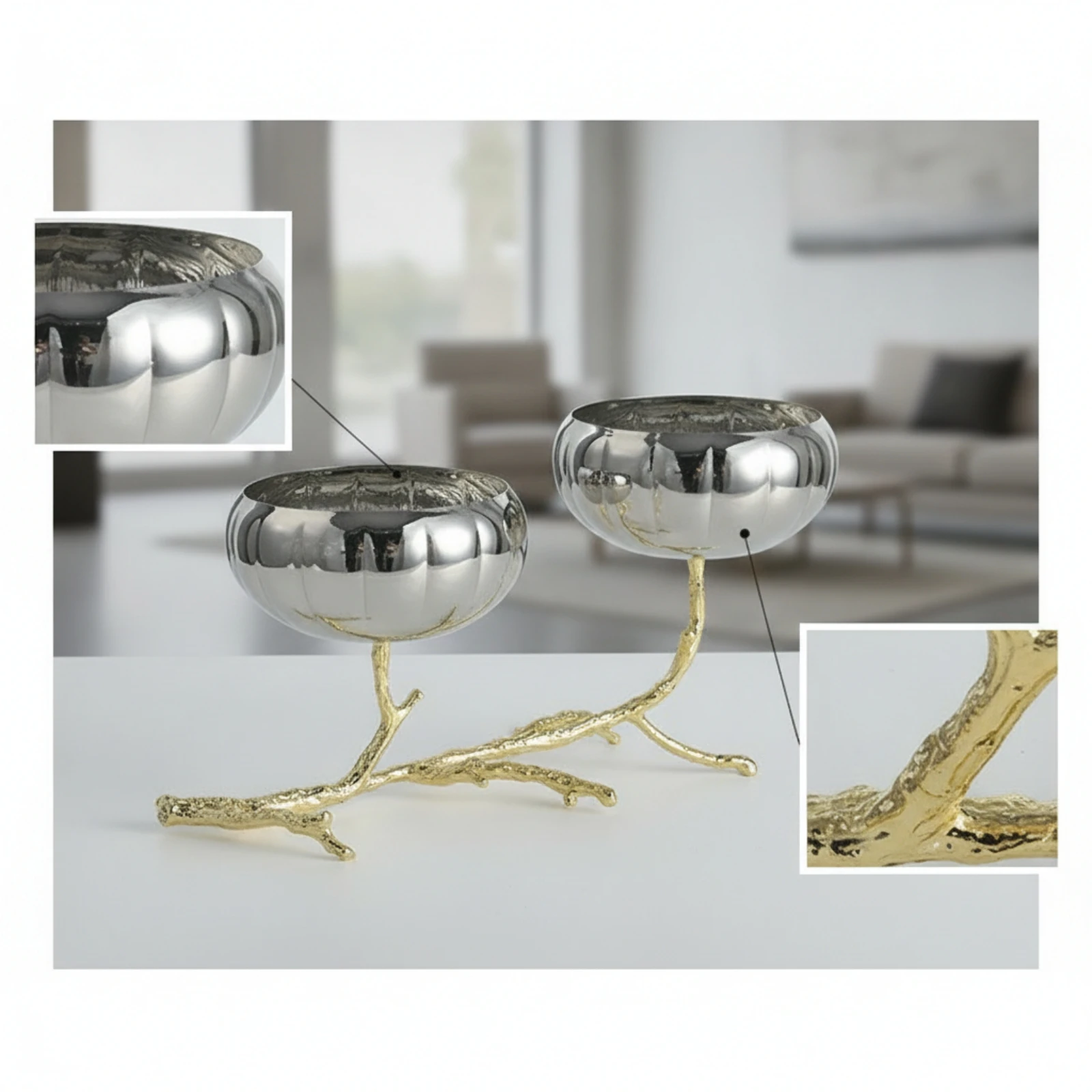 Bowl with Branch Base Shiny Decorative Bowl Centerpiece Easy to Clean Sculpture Hard for Console Table, Living Room