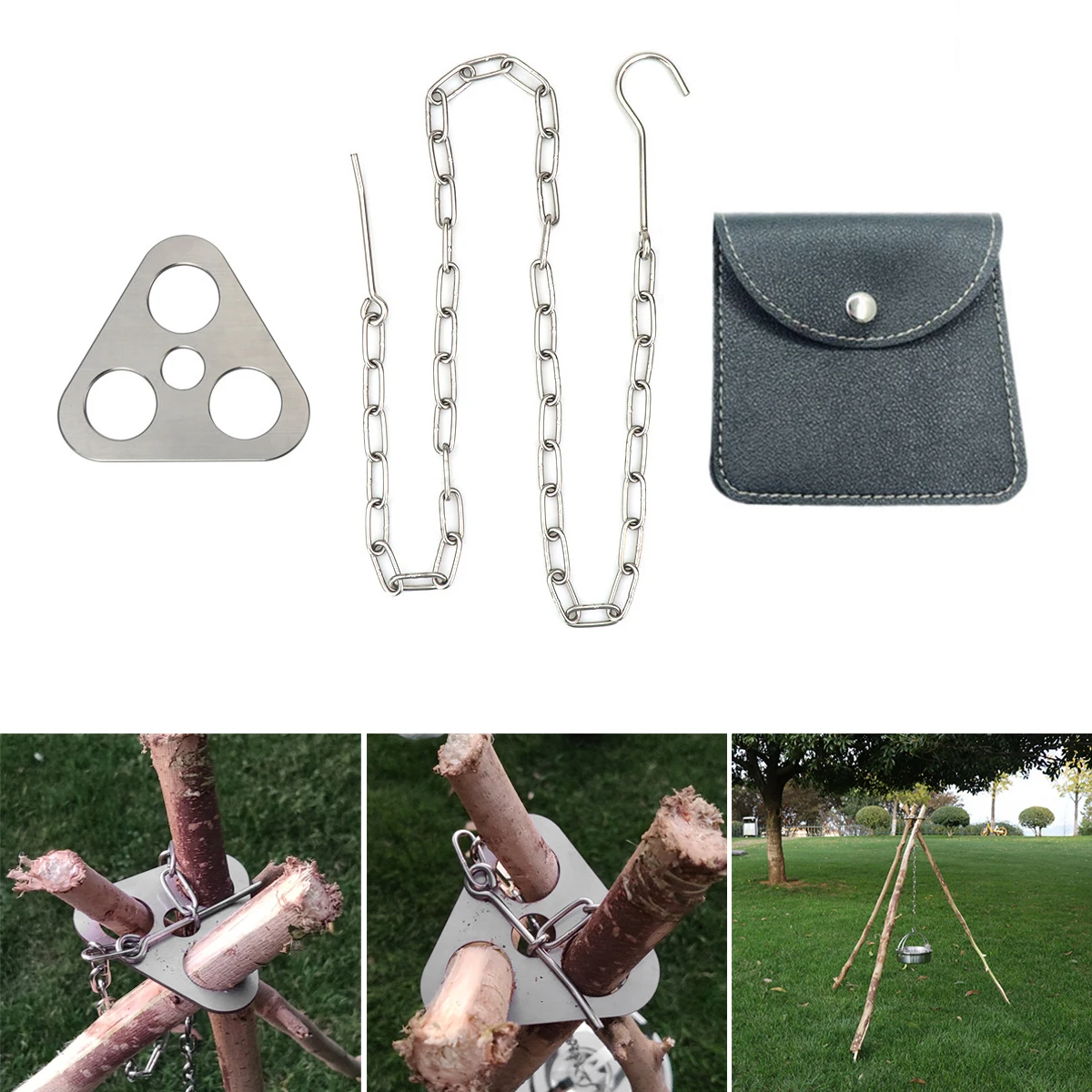 

High Quality Portable Camping Gear and Equipment Detachable Outdoor Tripod Hanging Rack Campfire Cooking Accessories