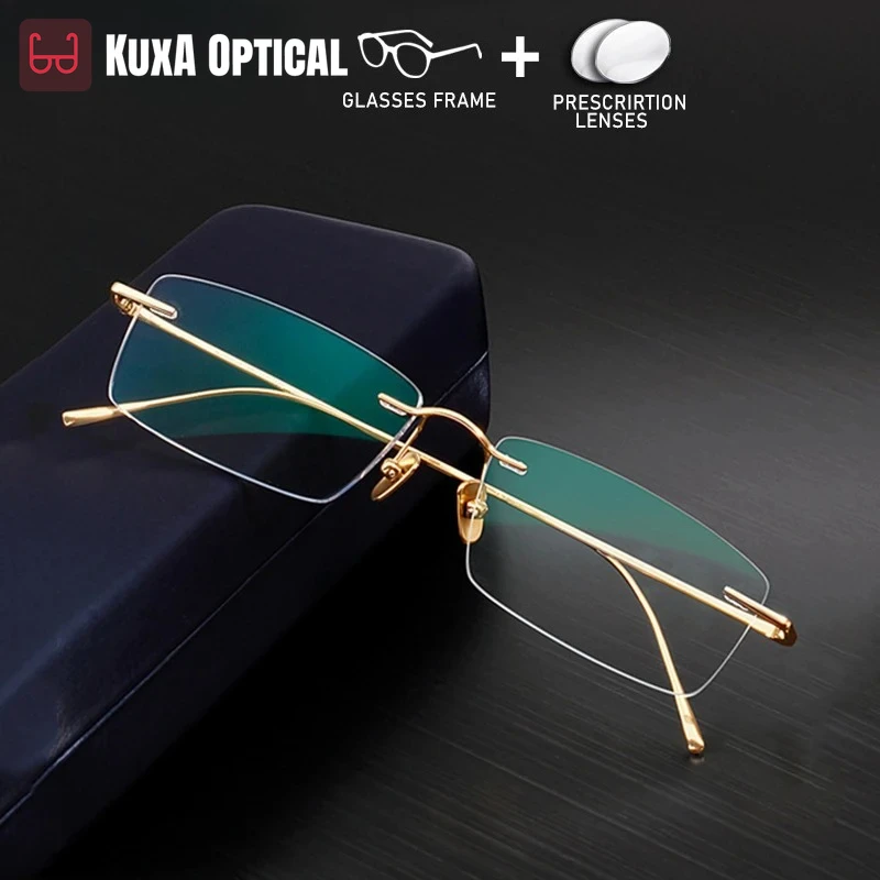 نظارات طبية بدون إطار لمكتب الأعمال من KUXA 1.61 MR-8 1.67 عدسات وصفة لقصر النظر عين التيتانيوم النقي التقدمية