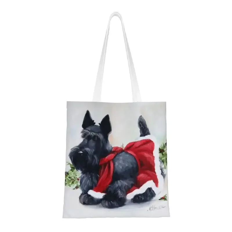 Cute Scottish Terrier Shopping Tote Bag Reusable Scottie Dog Grocery Canvas Shopper Shoulder Bag