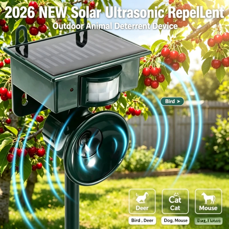 Outdoor Solar Ultrasonic Animal Repellent Pest Control Deterrent for Cat Dog Bird Deer Mouse