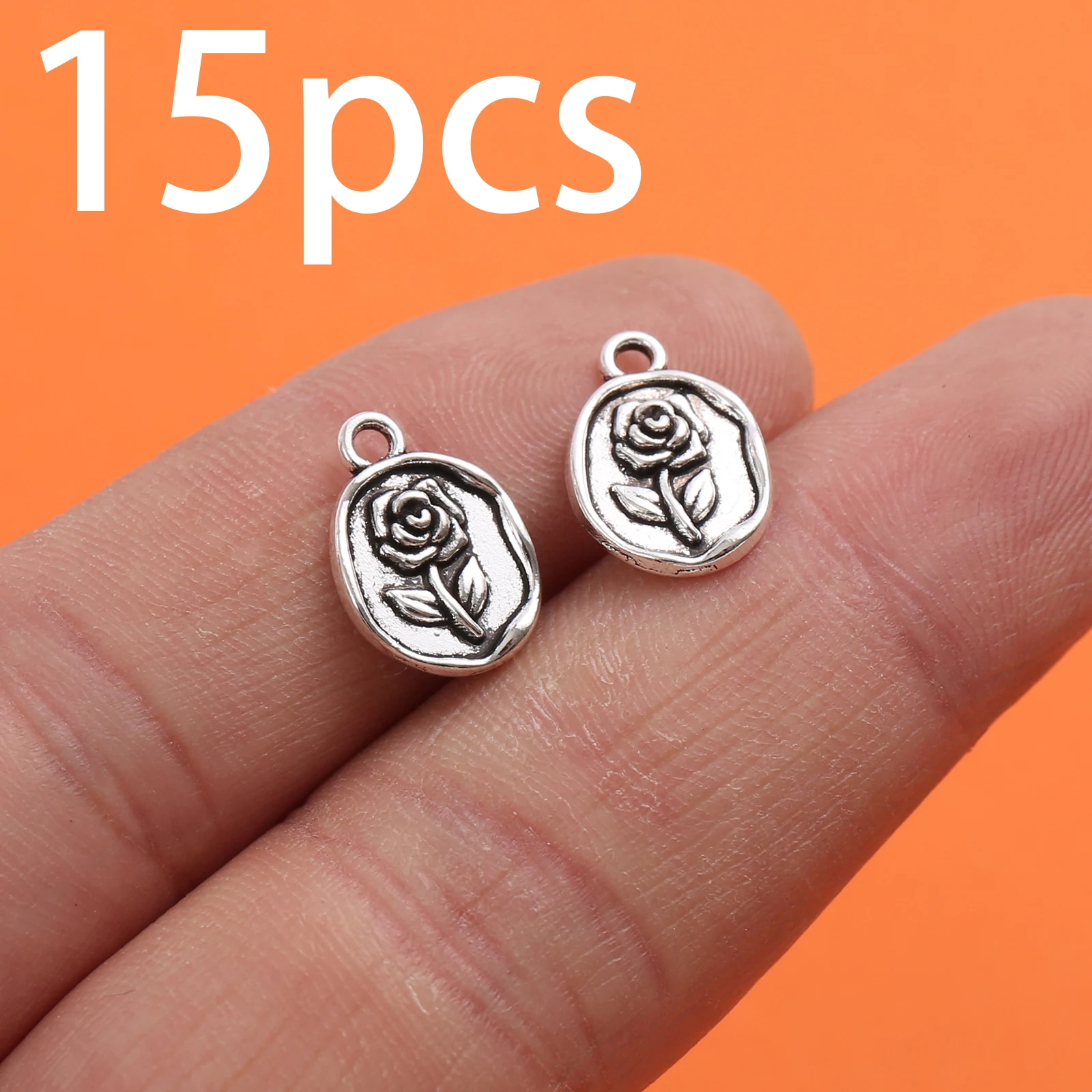 15 Pieces of Vintage Irregular Rose Round Tags, Small Rose Oval Tags, Suitable for DIY Bracelets, Necklaces, Earrings, and Vintage Handmade Beaded Jewelry Accessories