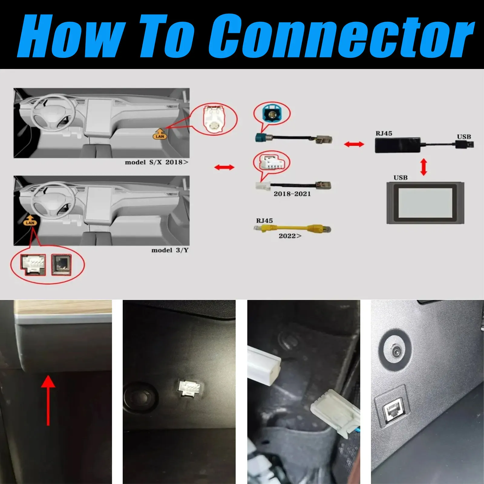 Ethernet-Kabel für Tesla Model S/X RJ45 USB LAN Diagnosegerät für LAUNCH/Autel Diagnose-Servicekabel für Tesla Model 3/Y – Detail 4