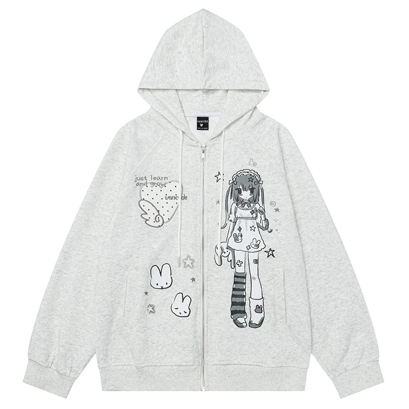 

Осенние мужские толстовки на молнии большого размера в стиле хип-хоп, аниме для девочек, спортивный костюм с графическим рисунком, уличная одежда, Harajuku, повседневные модные толстовки с капюшоном