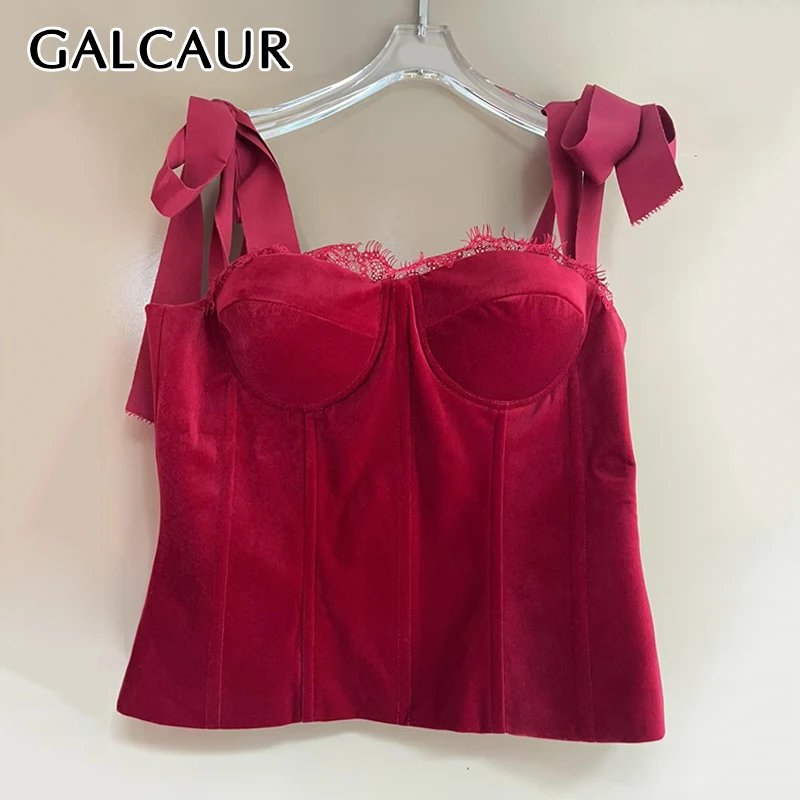

GALCAUR Solid Slimming Sexy Vest for Women Square Neck Sleeveless Patchwork Lace Up High Waist Top Female Fashion Clothing New