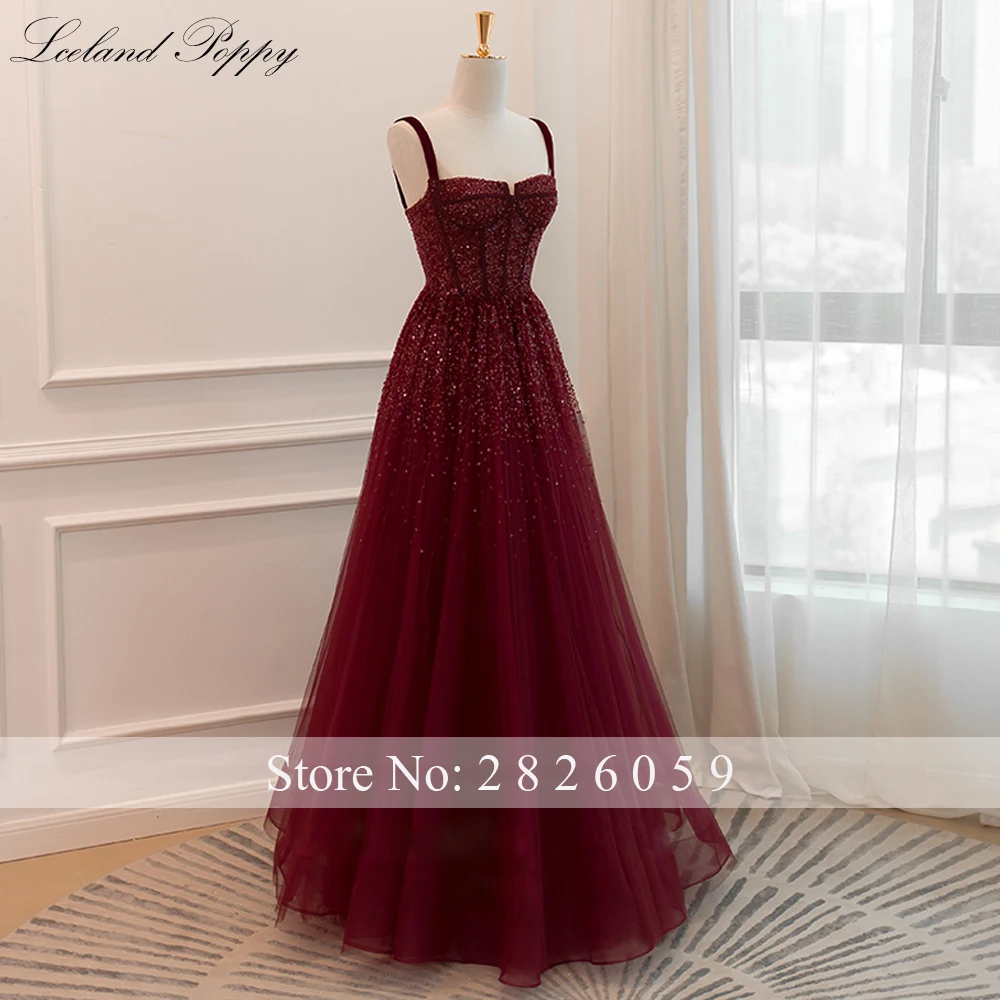 Lceland Poppy Luxury A Line Crystal Beaded Tulle Evening Dresses Sleeveless Floor Length Sequined Formal Gowns