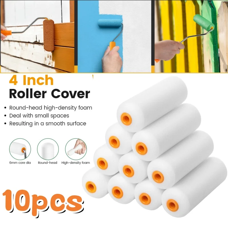

10PCS 4 Inch High Absorption Foam Paint Roller Covers Mini Foam Paint Roller Sleeves Painting Decorating Sponge Paint Rollers