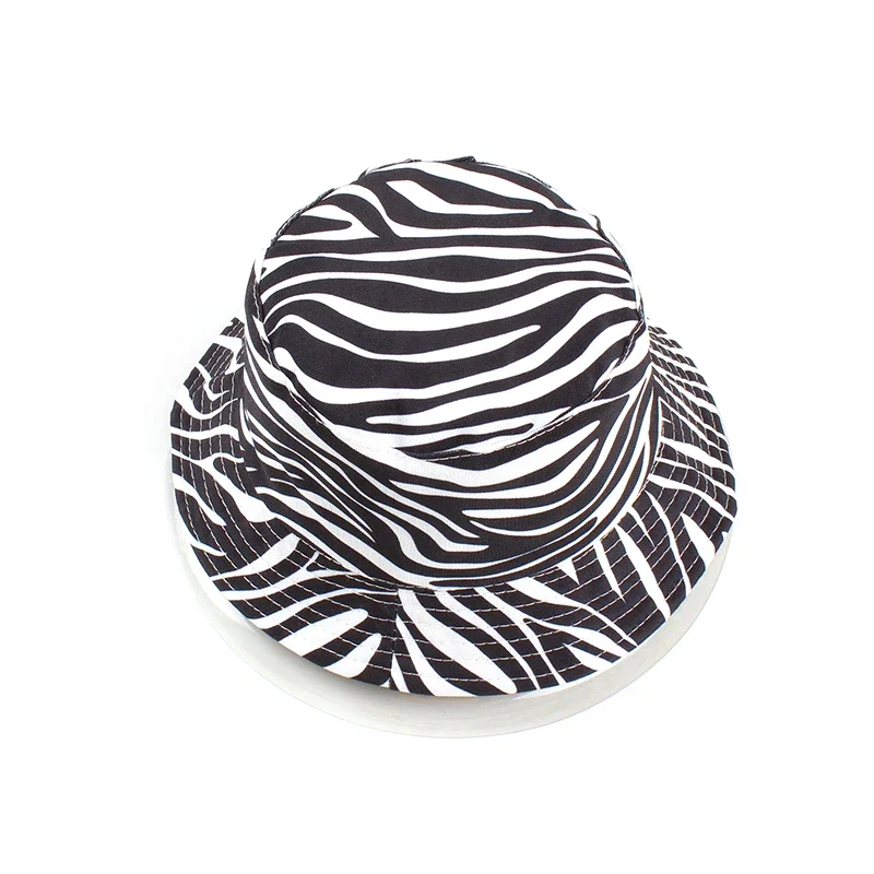 Amber Zebra Striped Bucket Hat Animal Fringe Printing Reversible Bucket Hats Black Foldable Fisherman Outdoor Summer Sun-Proof