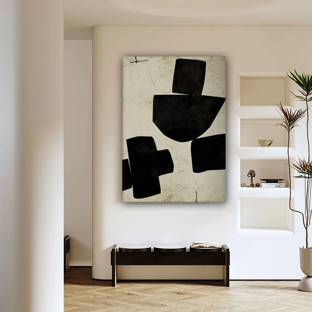 

100% hand drawn black and white abstract oil painting original wall painting home living room decoration paint interior aestheti
