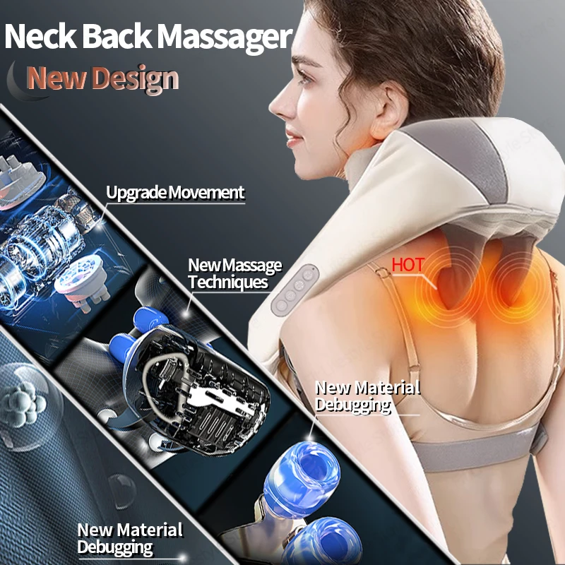 Electric Neck Back Massager Heat Shoulder Leg Kneading Massage Relax Pillow Neck Strecher Health Care Massage Machine