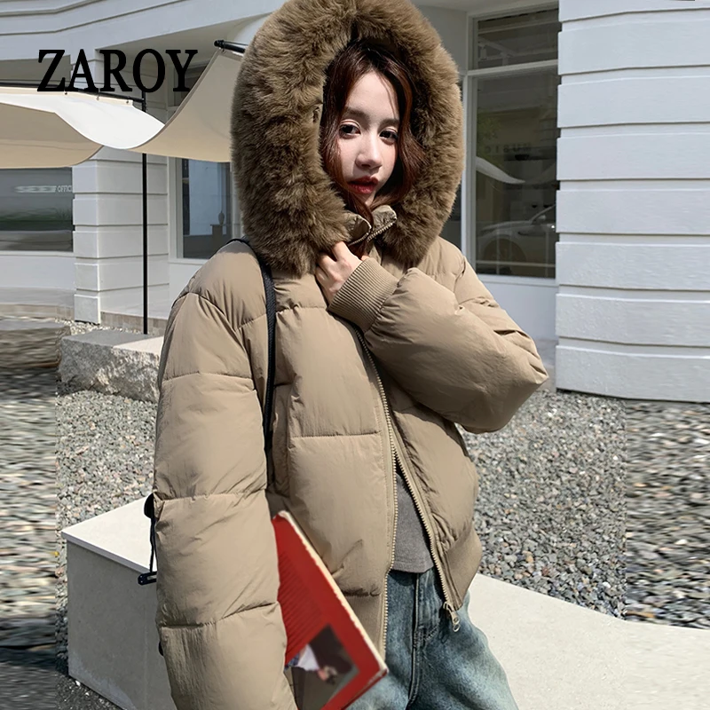 

ZAROY Fur Collar Hooded Winter Jacket Casual Outerwear Thicken Warm Cotton-padded Short Coat Korean Parkas Chamarras Пухов