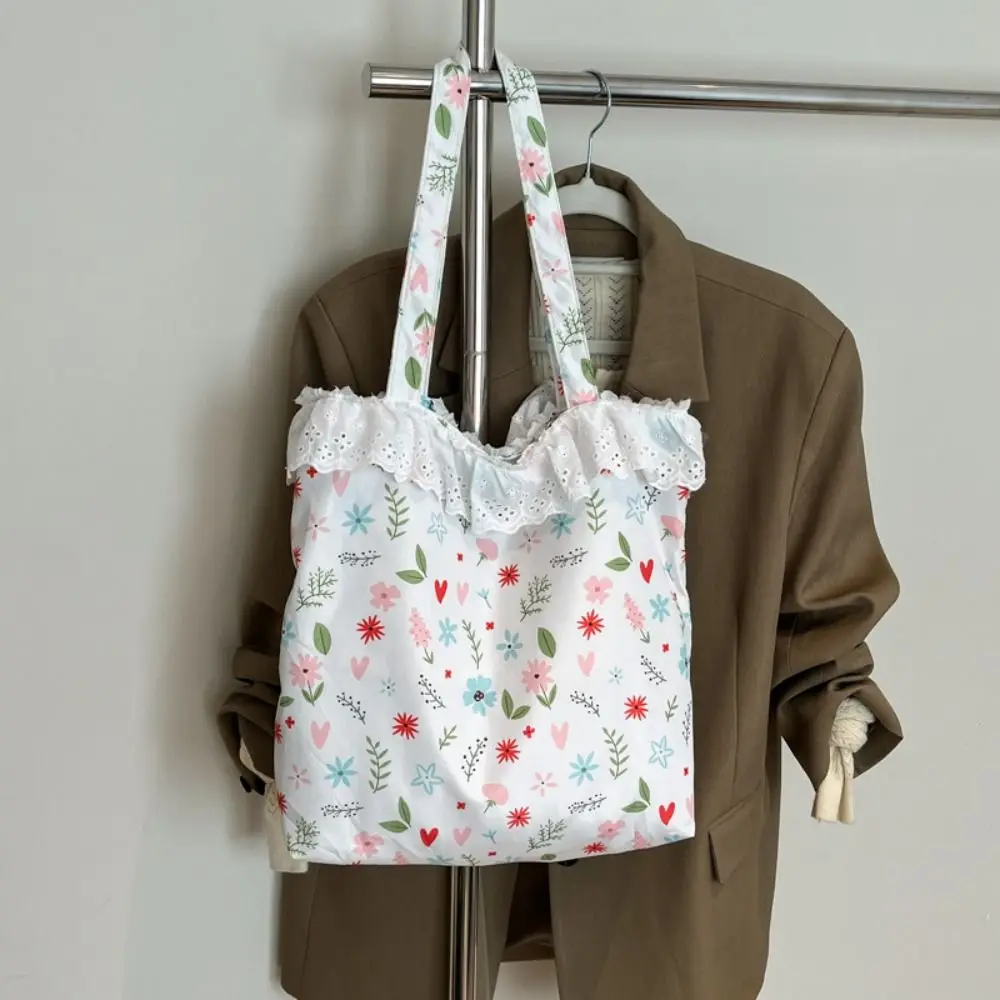 

Flower Embroidery Lace Shoulder Bag Floral Embroidered Canvas Tote Bag Lightweight Large Capacity Women's Handbag Beach