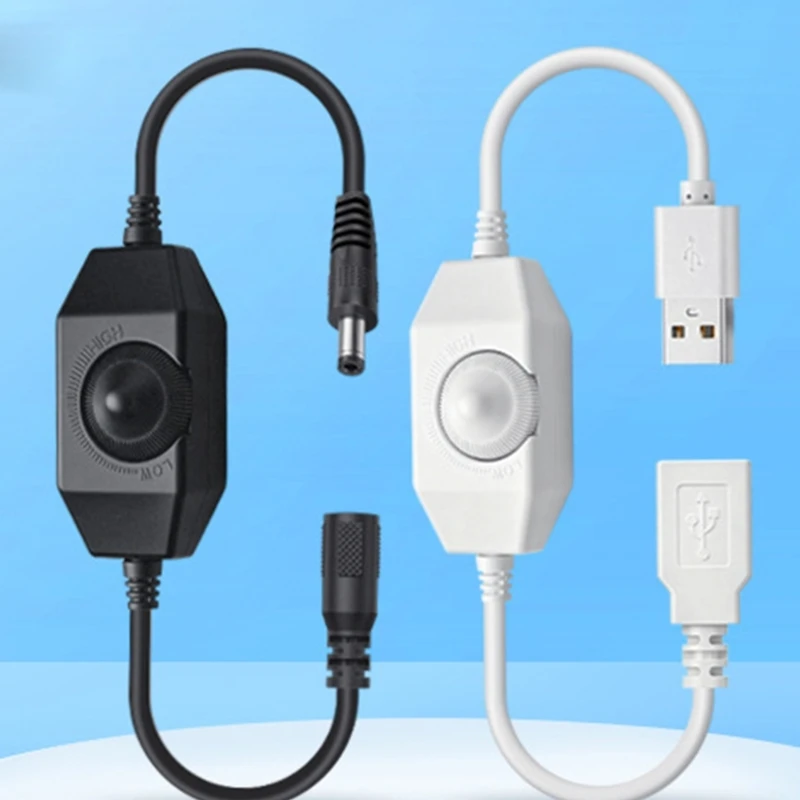 LED Knob Dimmer Switch DC5.5*2.1MM 5V/12V 24V USB Female To Male Extension Cord With Rotary ON OFF Light Strip Controller