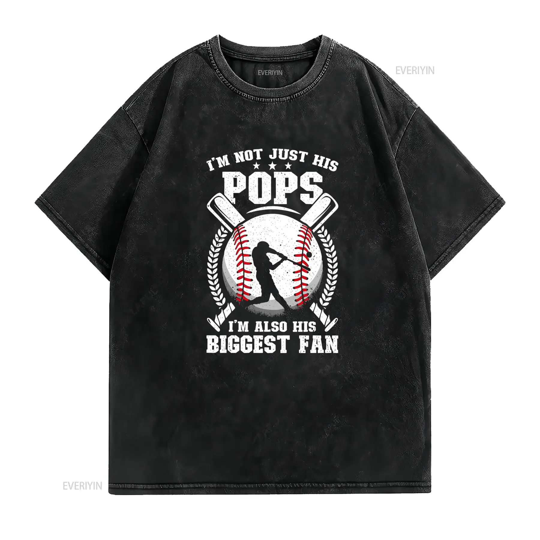Casual Baseball Pops Biggest Fan Sport Print T Shirt vintage Washed homme fashion Soft Top For Everyday Wear Unisex Versatile