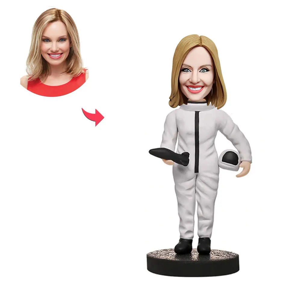 

Female Astronaut Custom Bobblehead With Engraved Text, Custom Bobblehead Figurine Personalized Customized Gifts