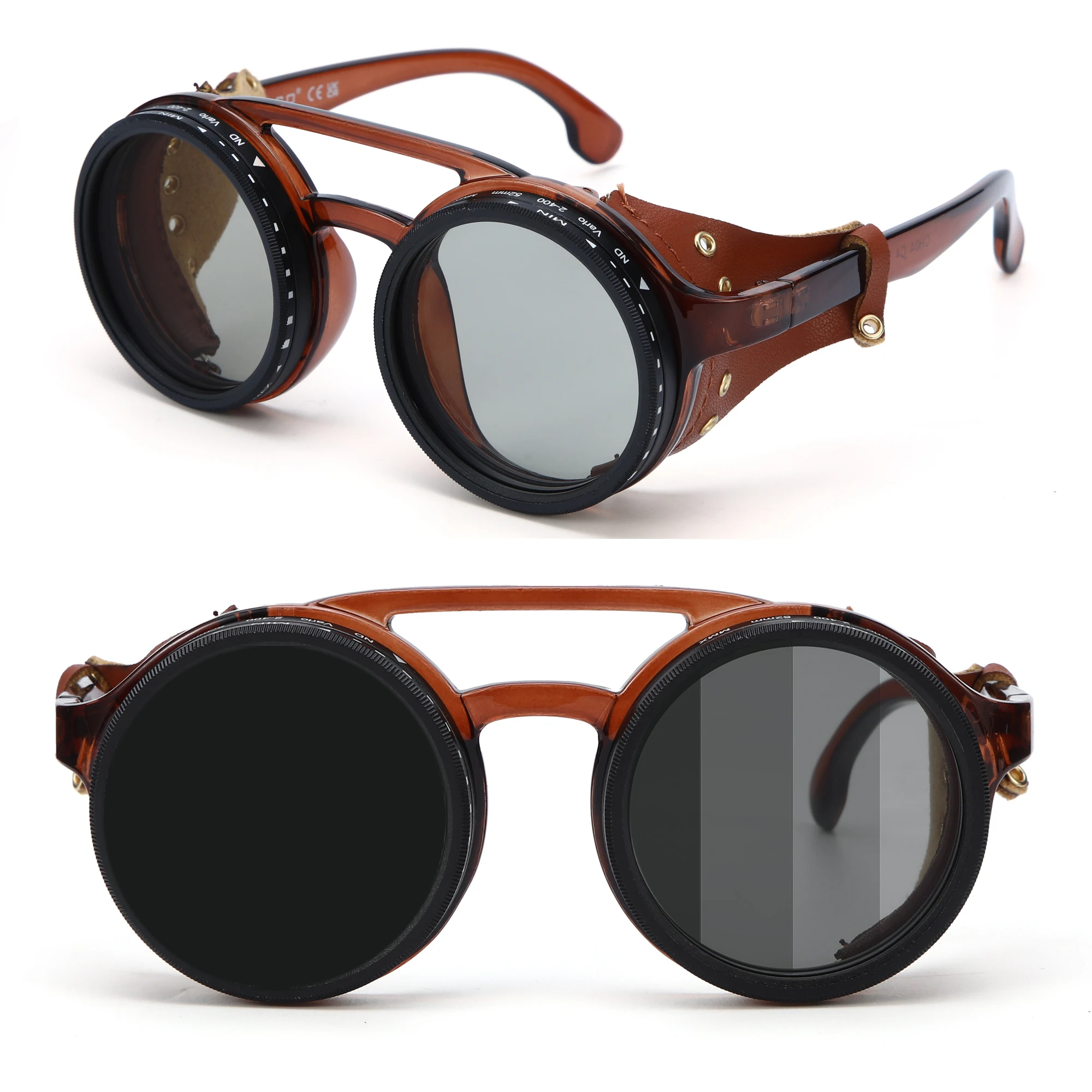 

ND9 adjustable dimming sunglasses Retro Punk round men's outdoor fishing UV400 polarized driving sunglasses