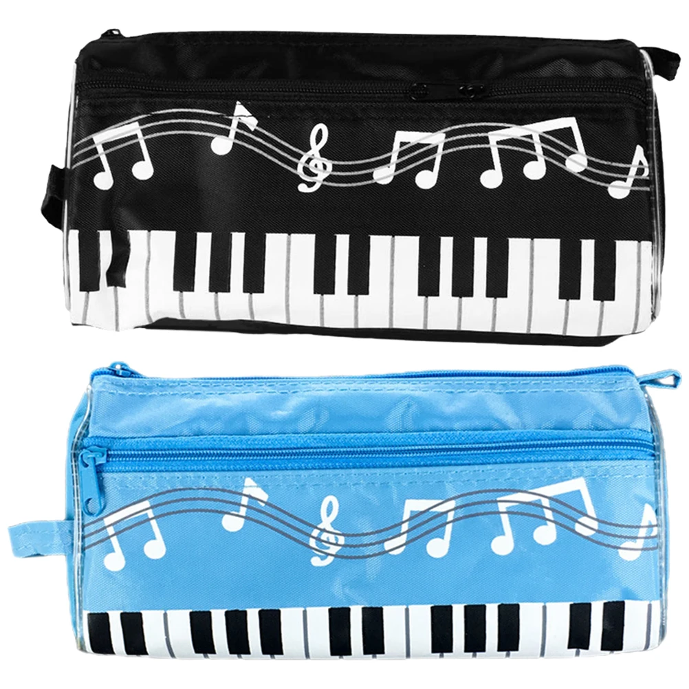 

2 pcs Music Pencil Music Note Pen Bag Bags Piano Pattern Children Lightweight Portable Pen Storage Pouch Black Light Blue