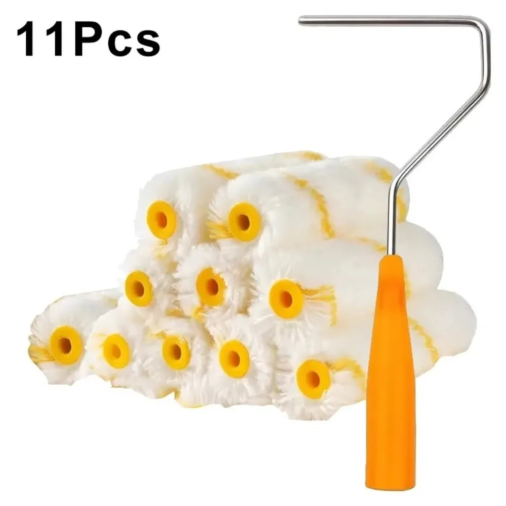 1Set/11PCS 4-12 Inch Roller Brush Long-Haired 360° Rotation Paint Roller Kit Polyester Blend Replaceable Brush Head