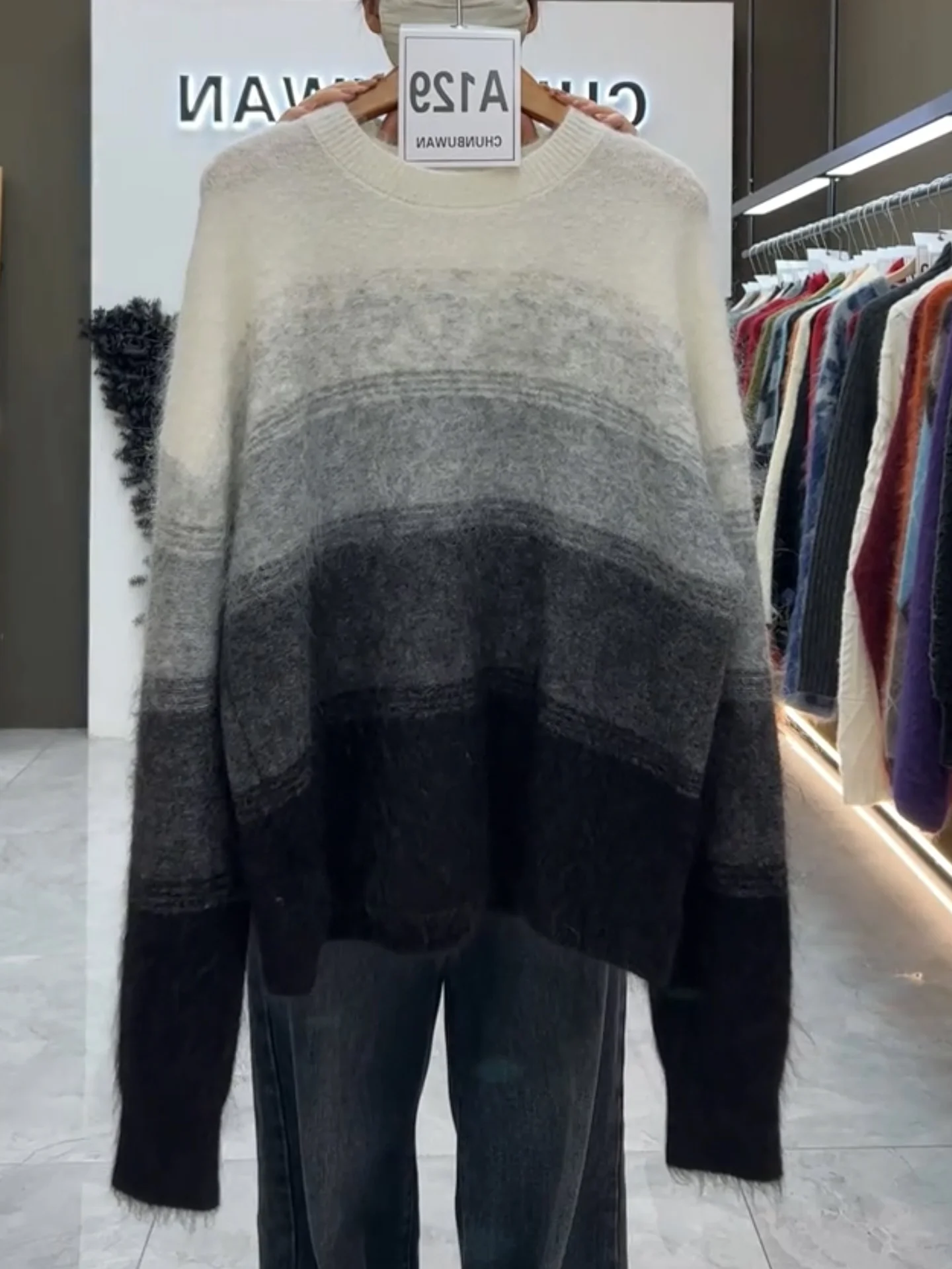 

Korean Sle adient Color round Ne Knitwear Loose Long Sve Women's Sweater Soft Sle Winter 2025 Warmth Heating