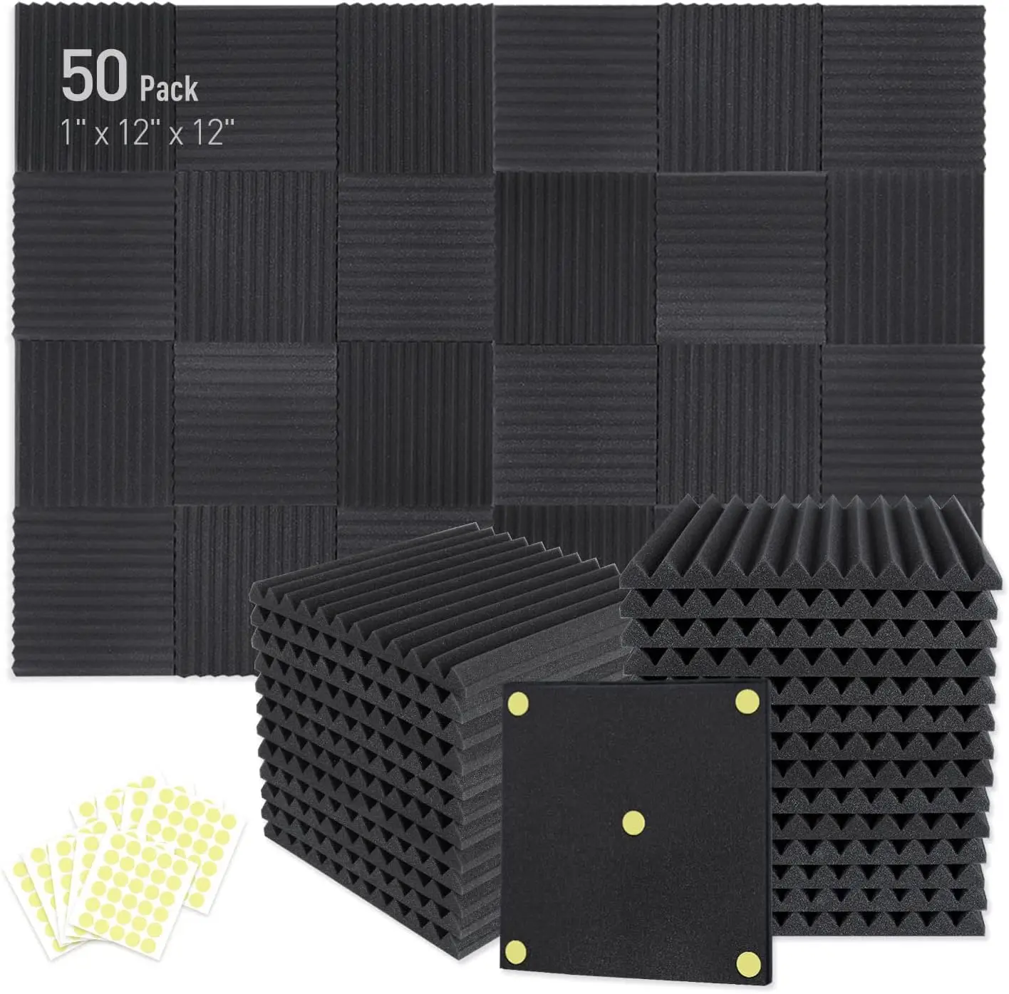 

Acoustic Foam Panels 1"x12"x12" 50 Pack Soundproofing Noise Cancelling Wedge with 300 Adhesive Tapes