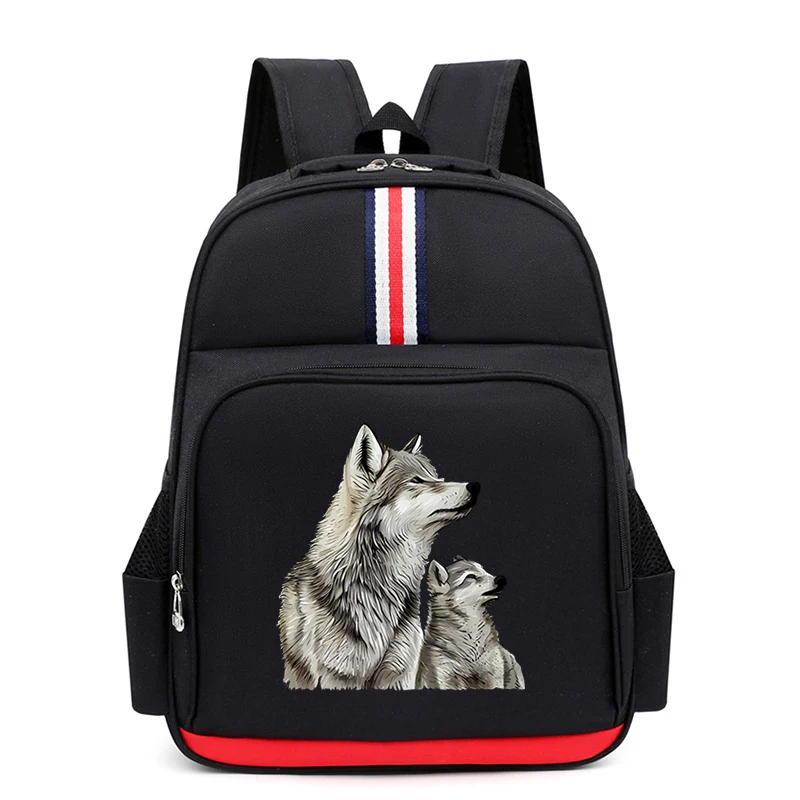 Backpack for Boys Girls Harajuku Street Wolf Pattern Schoolbag Children Fashion Trend Waterproof Lightweight Primary Bookbag