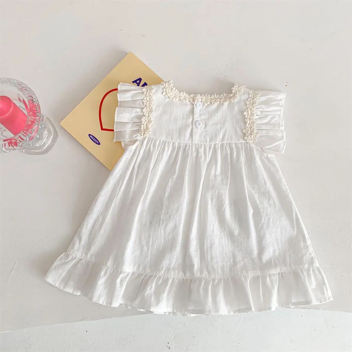 Baby Girl Summer New Dress Sweet and Simple White Lace Small Flower Embroidered Cotton Dress Suitable for 0-3 Years Old