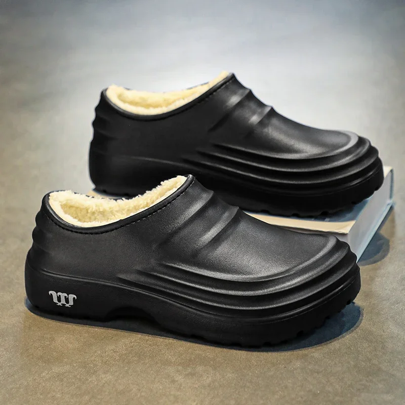 

Men and Women Chef Shoes Plus Velvet Cotton Shoes Fashionable Waterproof Anti-slip Rain Boots Outdoor Casual Shoes Large Size