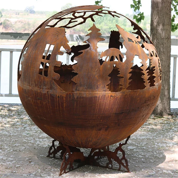 Metal Globe Firepit Garden Decoration Wood Burning Fire Ball Corten Steel Sphere Fire Pit